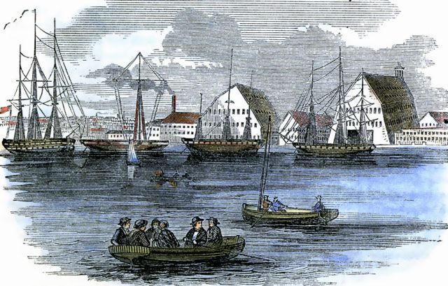 View of the Navy Yard from the river. Circa 1850s.